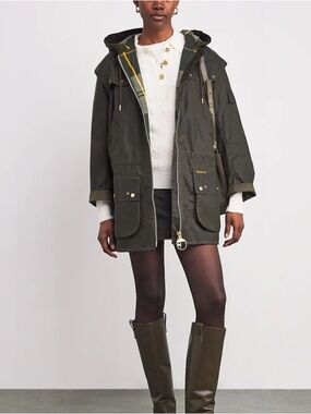 new Barbour Aberford waxed studded jacket in archive olive and ancient tartan